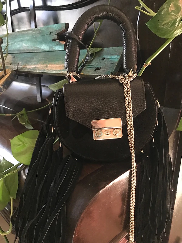 real leather black mini handbag