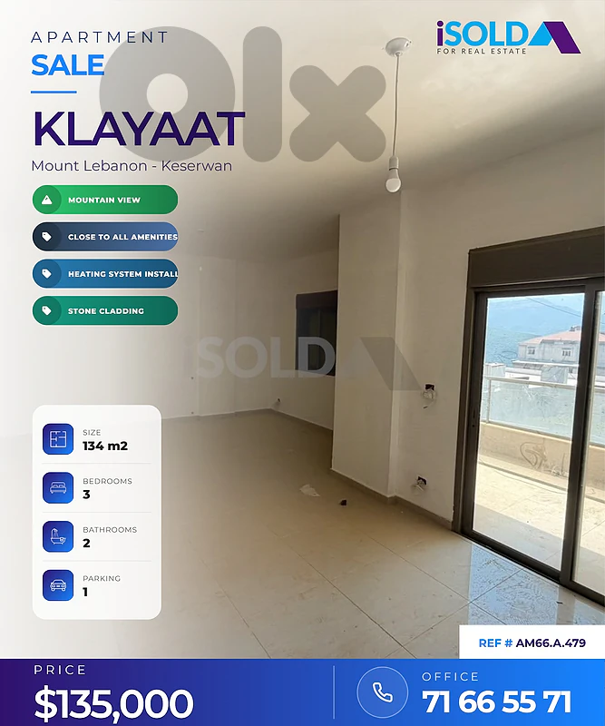A 134 m2 apartment for sale in Kleiat