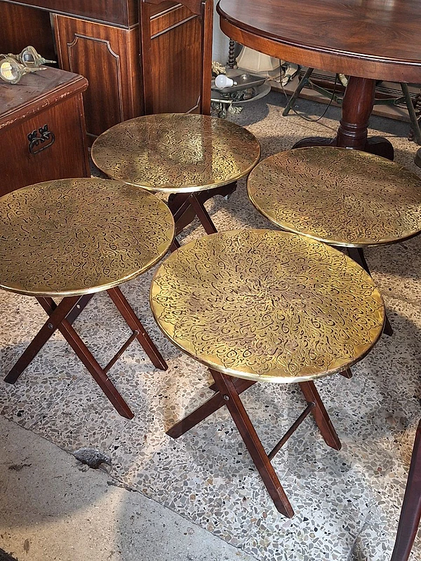 set of 4 calligraphy brass convertible coffee tables