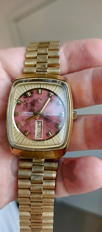 vintage swiss made watch Orfina Golden Flame Automatic Chrono