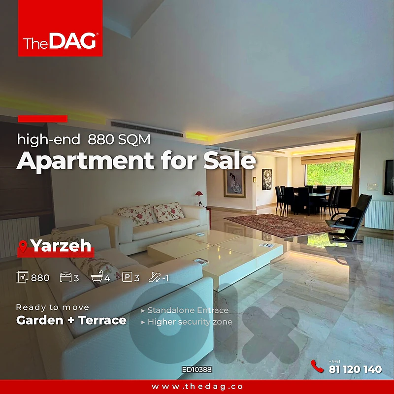 High-End 880 SQM Apartment for Sale in Yarzeh شقة للبيع