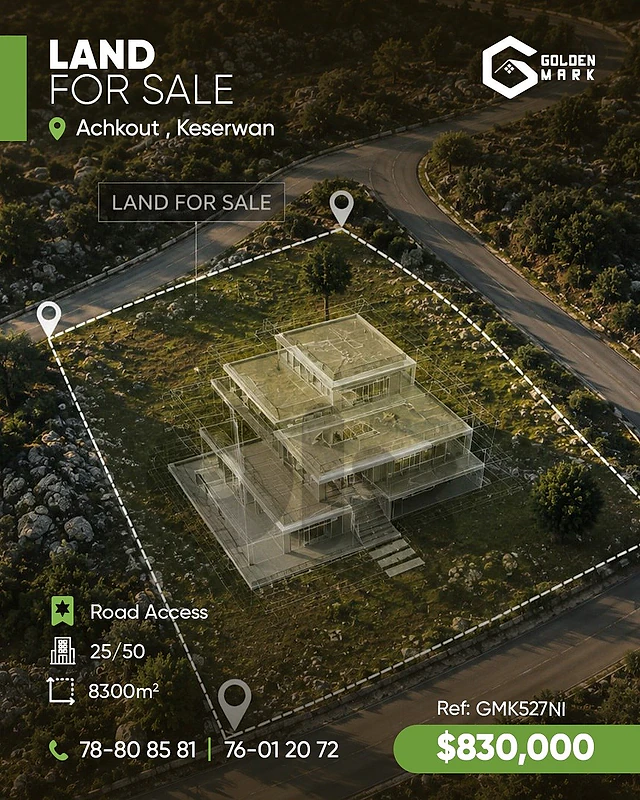 GMK527NI - Land For Sale In Achkout - أرض للبيع في عشقوت GMK527NI - Land For Sale In Achkout - أرض للبيع في عشقوت