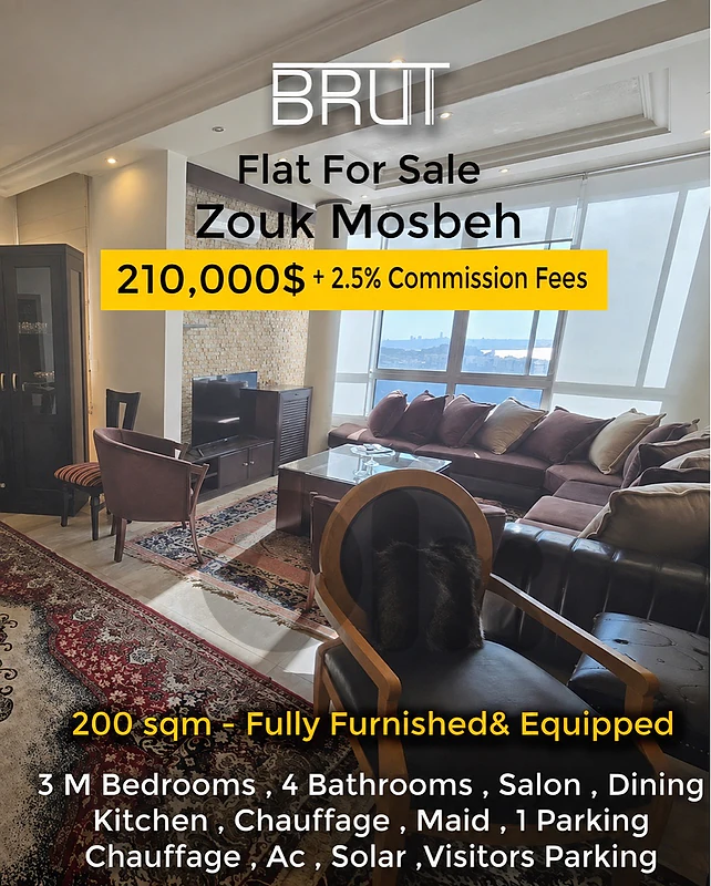 fully Furnished and Equipped 200 sqm Apartment IN zouk Mosbeh Prime