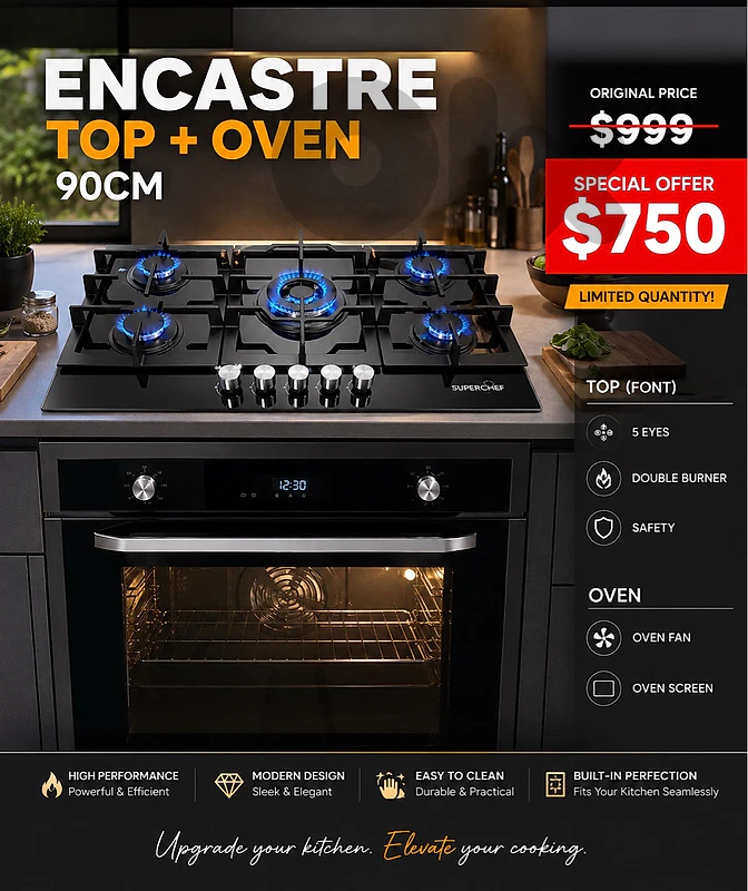 Superchef Encastre Oven + Top 90cm كفالة شركة
