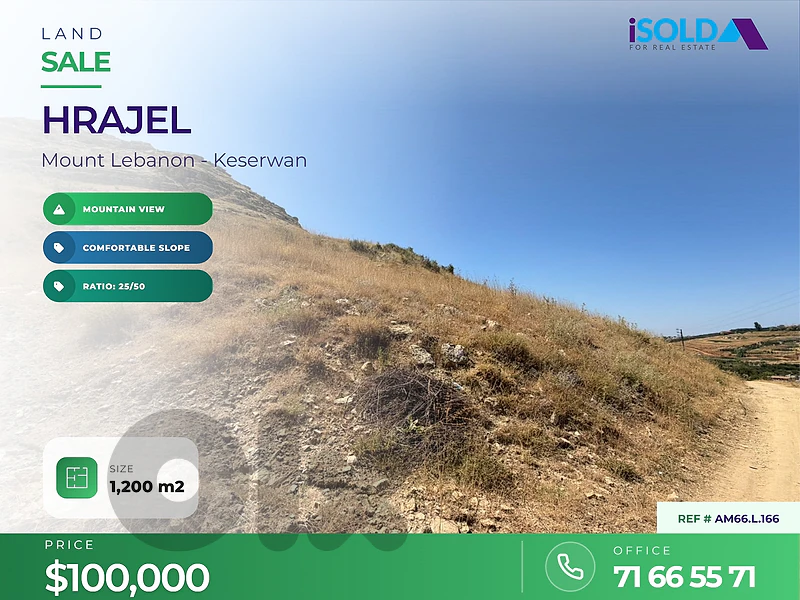 A 1200 m2 land having an open mountain view for sale in Hrajel