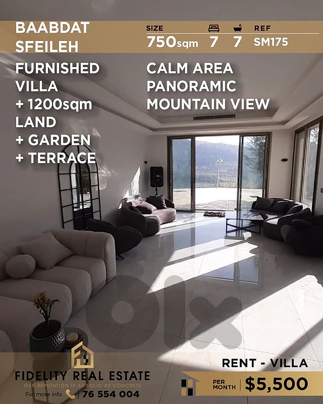 Villa for rent in Baabdat SM175 فيلا للإيجار في بعبدات