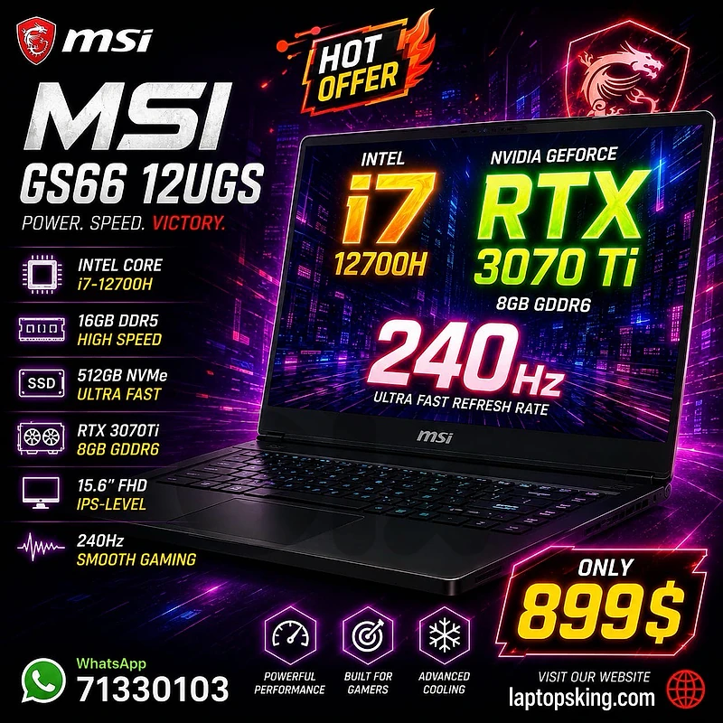 MSI GS66 12UGS Gaming i7-12700H RTX 3070 Ti 8GB 16GB 512GB SSD 240Hz