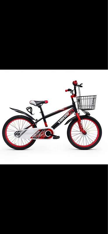 Kids'  Bicycle with Front Basket & Chain Guard – Black & Red