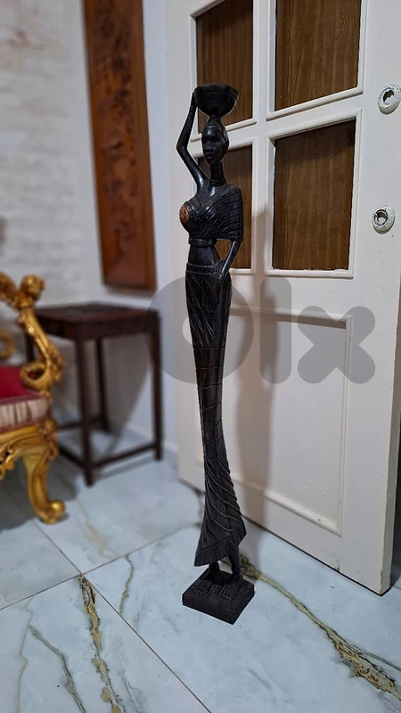 Majestic African Maiden: Rare Hand-Carved Solid Ebony Antique Statue