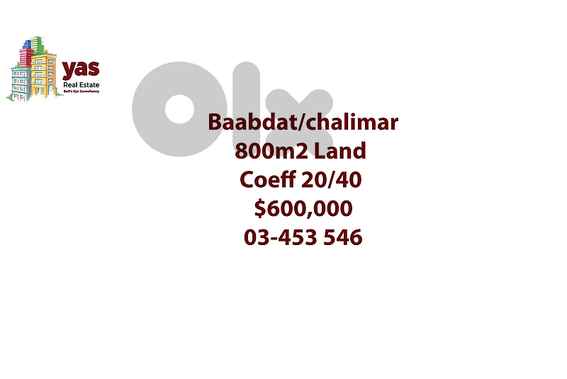 Baabdat/Chalimar 800m2 | Land | Zone 20/40 | Prime Location | TCH