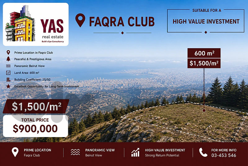 Faqra club 600m2 land | Beirut View | Perfect Catch | Priem Area | HN