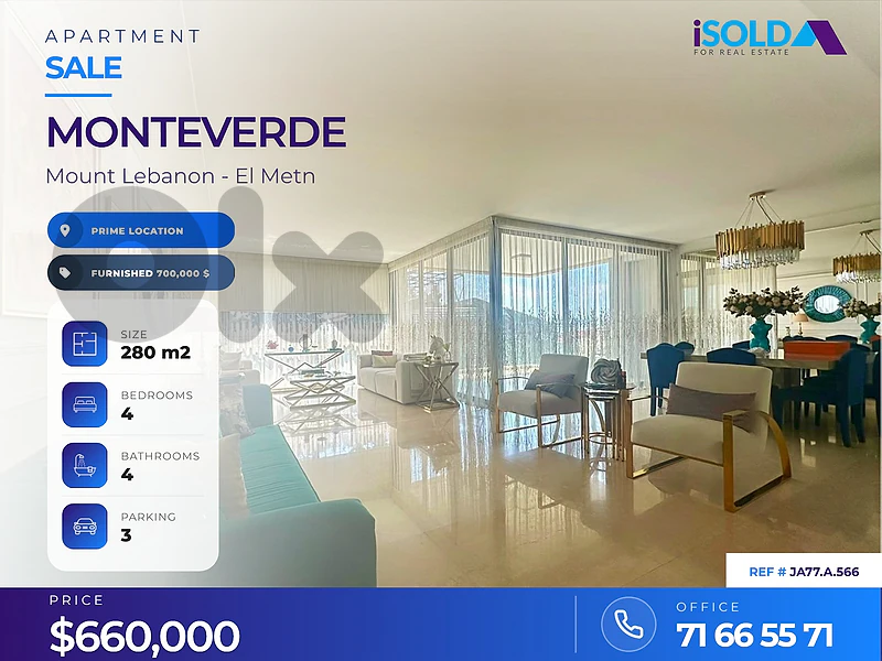 A decorated 280 m2 apartment having an open sea view for sale in Monte