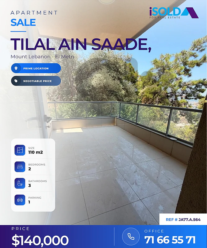 A 110 m2 apartment having an open sea view for sale in Tilal Ain Saade