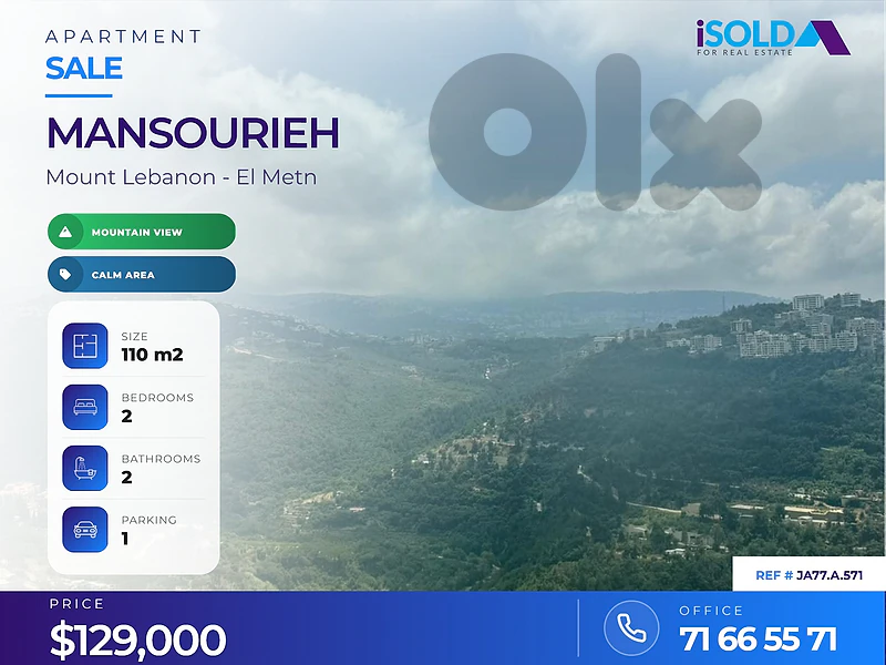 A 110 m2 apartment having an open mountain view 4sale in Mansourieh