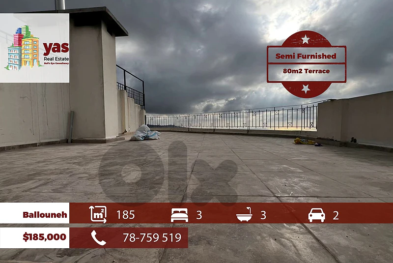 Ballouneh 185m2 | 80m2 Terrace | Partly Furnished | Sea View | Ks/TYT