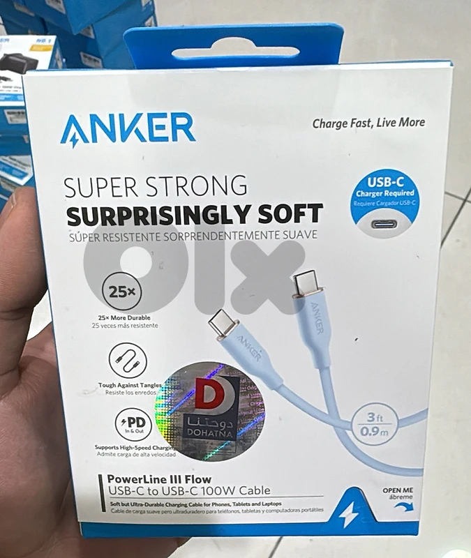 Anker Powerline III flow usb-c to usb-c 100w cable 3ft  blue