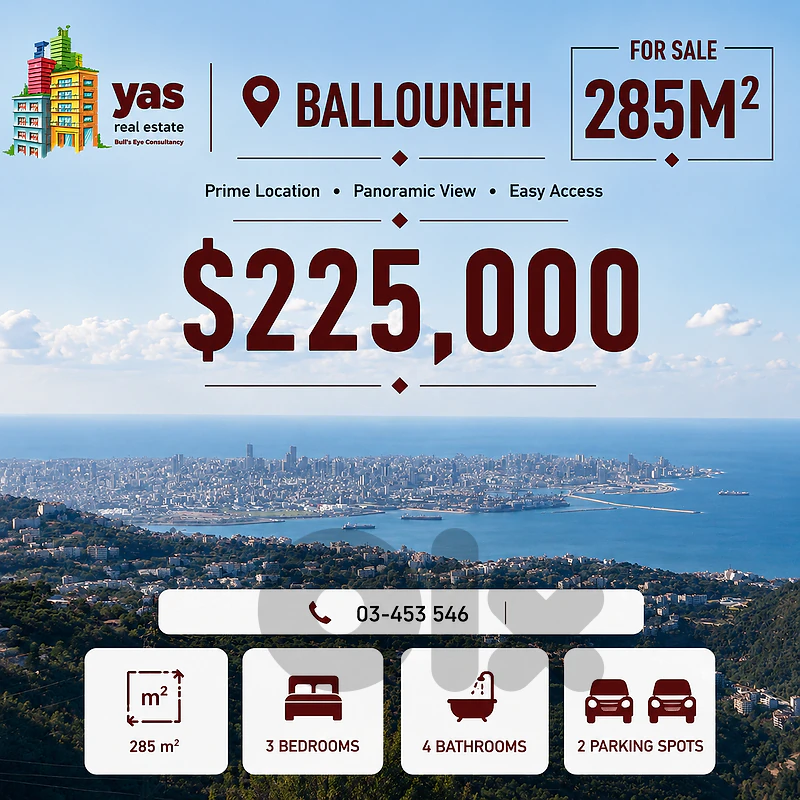 Ballouneh 285m2 | Spacious Flat | Well Maintained | Sea View | TO | Ballouneh 285m2 | Spacious Flat | Well Maintained | Sea View | TO |