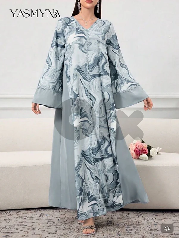 Yasmyna Women Elegant Marble Print Arabic Style Dress