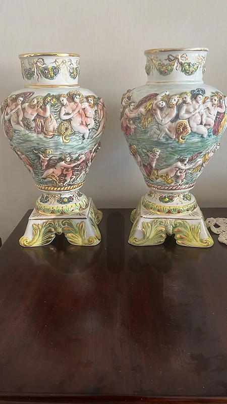 زوج فازات بورسلان إيطالية فاخرة - Capodimonte