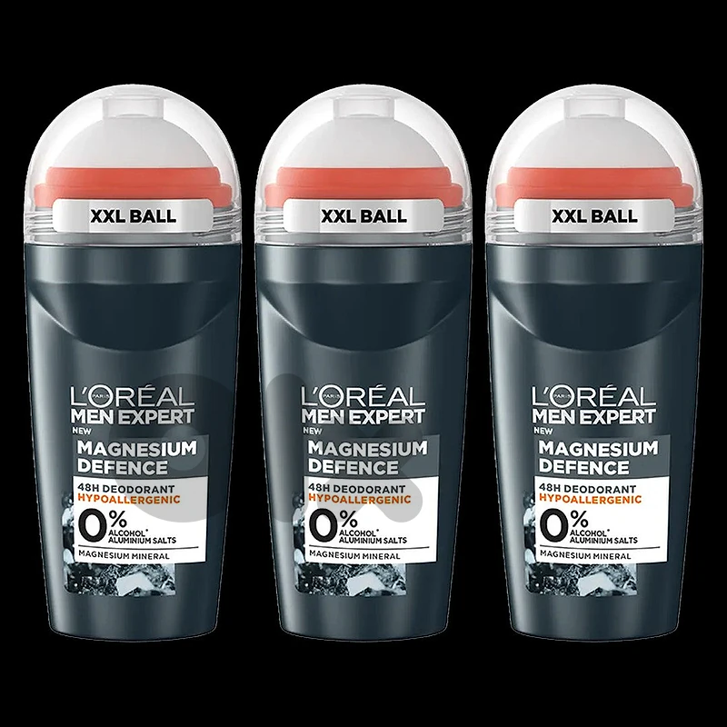 Loreal Men Expert Magnesium Defense Hypoallergenic Roll On Deodorant For Men - Pack of 3