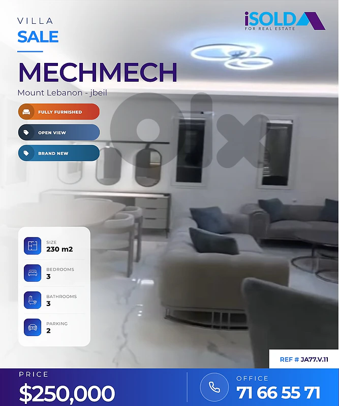A furnished 230 m2 villa with an open view for sale in Mechmech