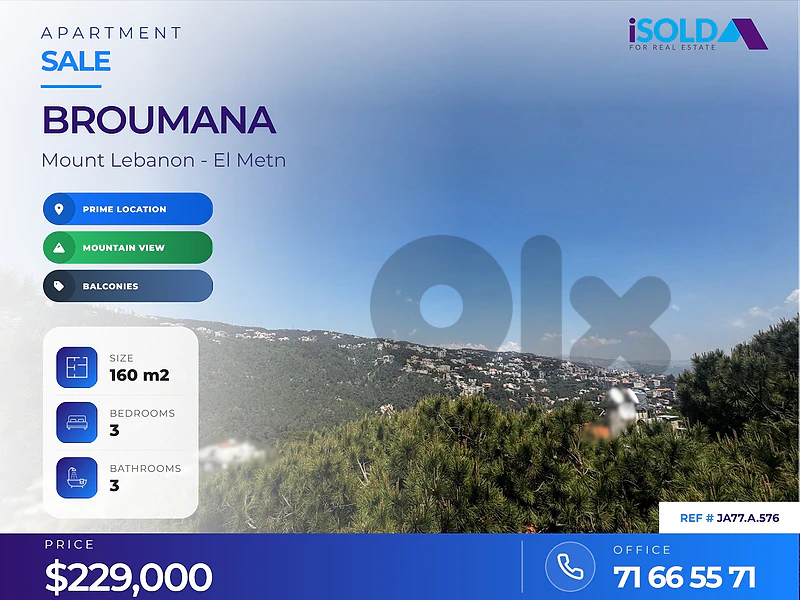 A 160 m2 apartment for sale in Broumana (Mar Chaaya)