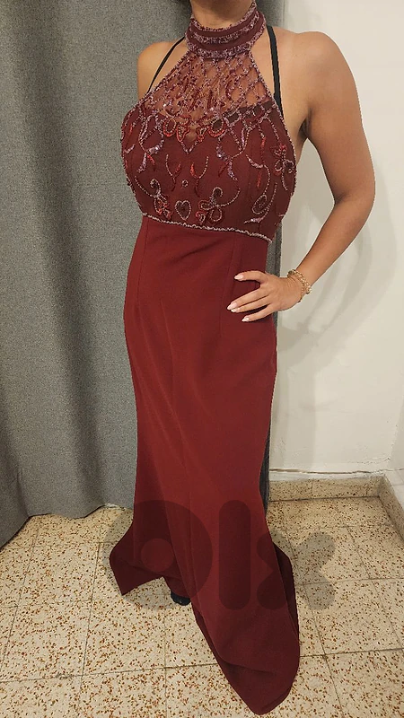 wine-red dress