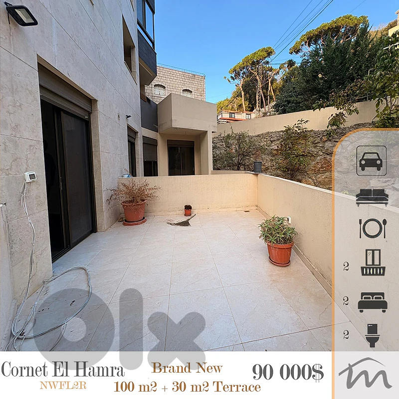 Cornet El Hamra | Brand New 100m² + 30m² Backyard Terrace | Balcony