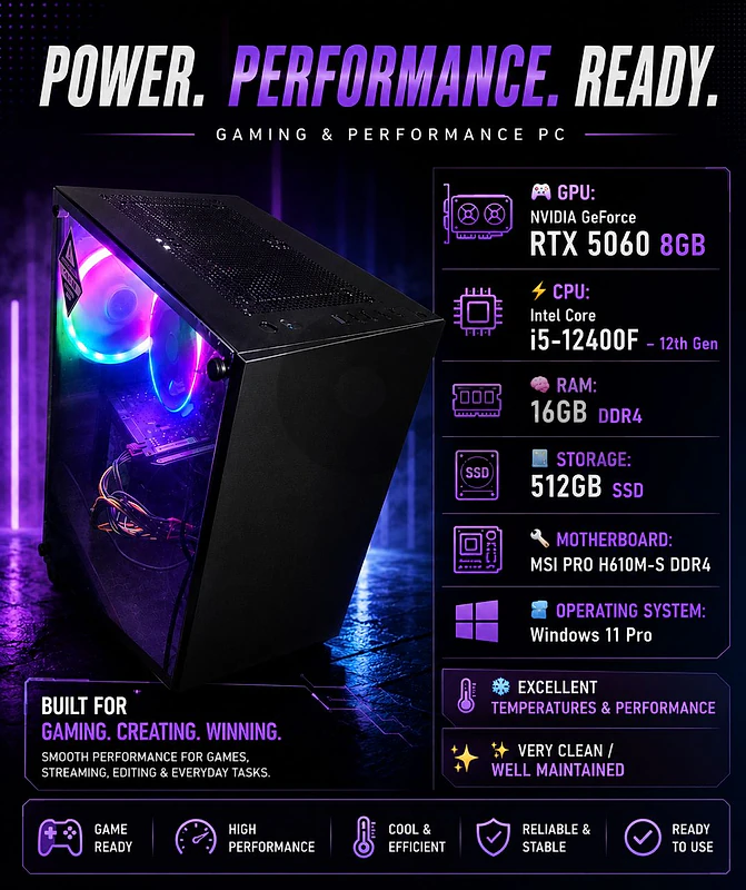 🔥 Gaming / Workstation PC – RTX 5060 8GB – Like New 🔥