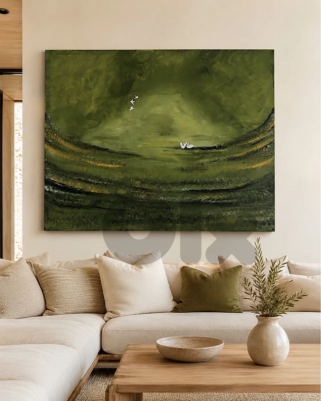 Handmade Textured Wall Art | Olive Green Landscape