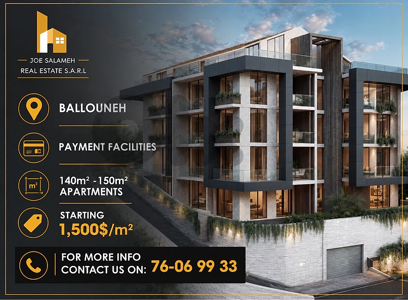 Under Construction  apartment for sale in Ballouneh Starting 1,500$/m2