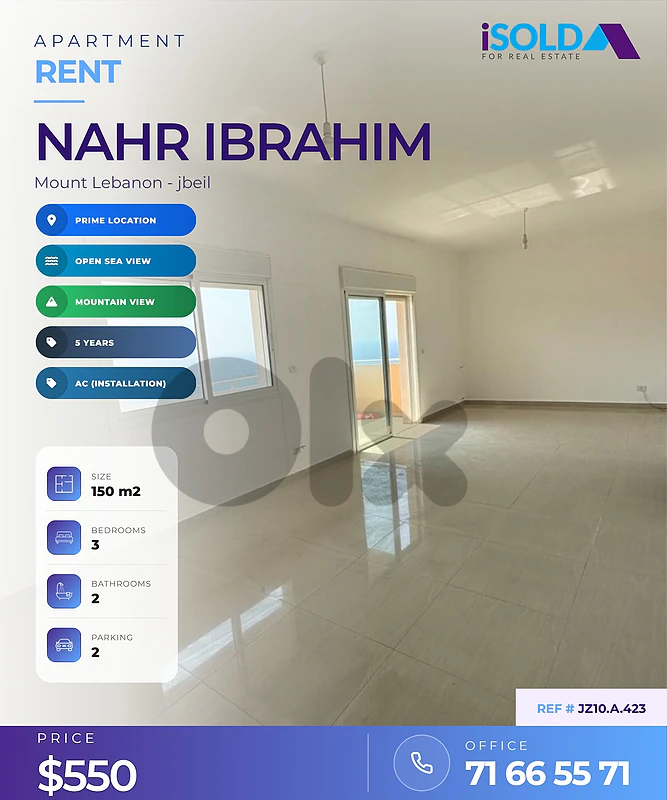 Apartment having an open mountain/sea view 4 sale in Nahr Ibrahim