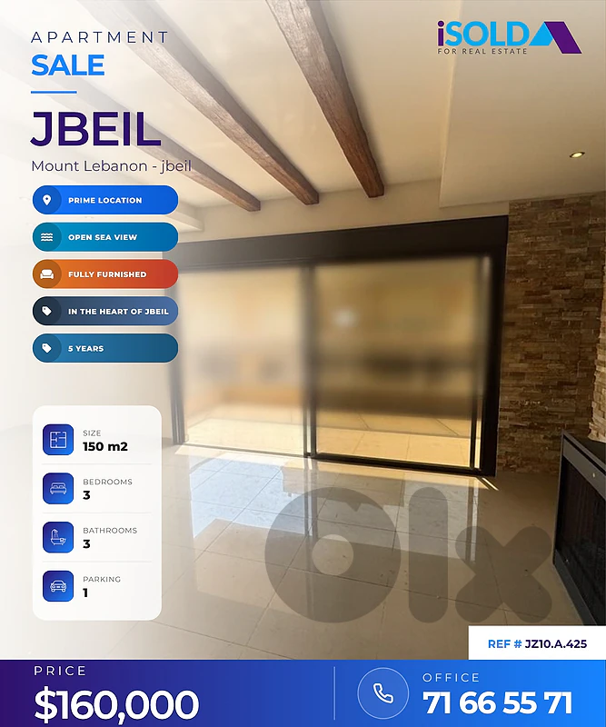 A decorated 150 m2 apartment having an open sea view for sale in Jbeil