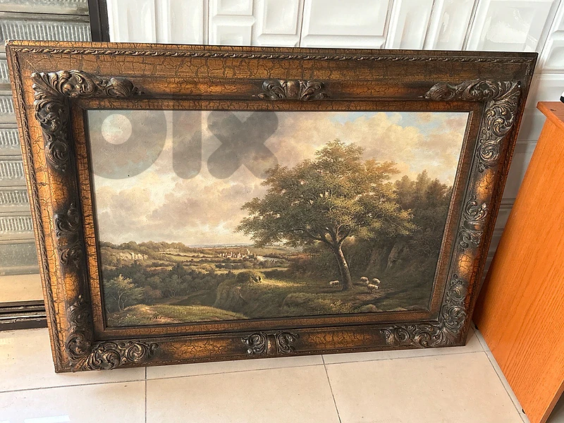 Antique-Style European Landscape Oil Painting with Ornate Frame