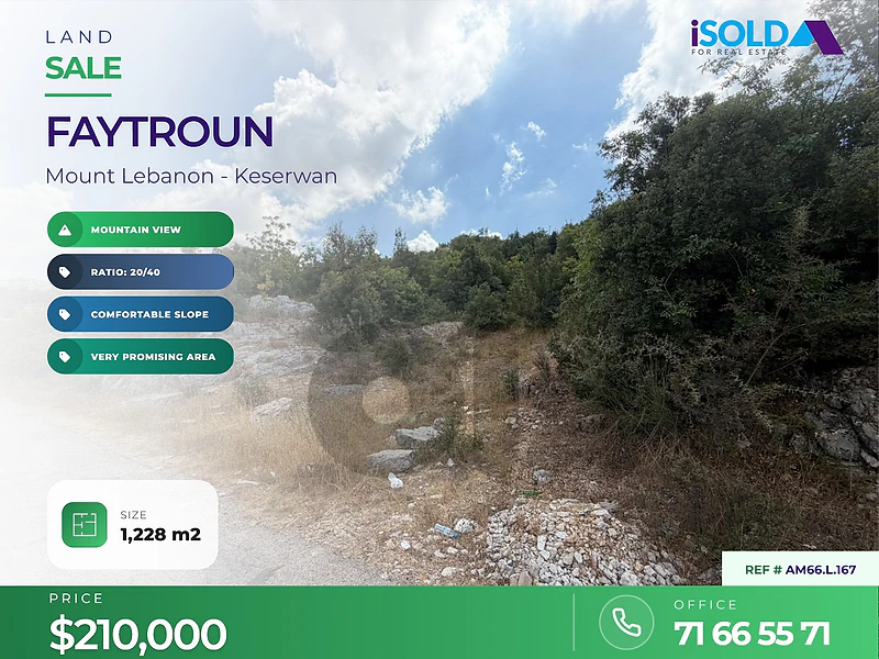 A 1228 m2 land having an open mountain view for sale in Faytroun