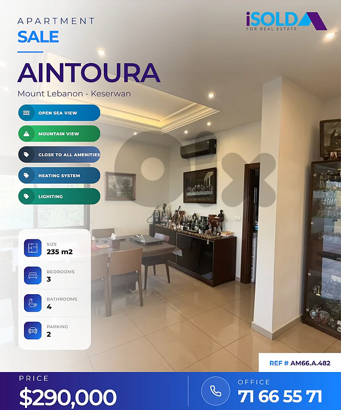 Apartment having an open mountain/sea view for sale in Aintoura