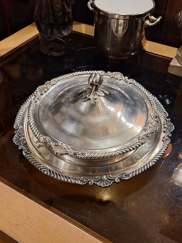antique bowl and the tray silverware