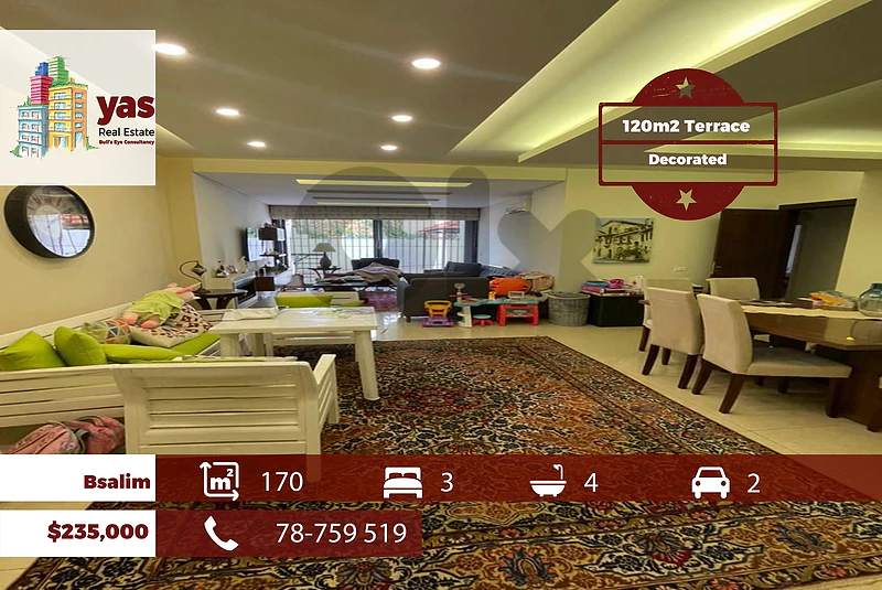 Bsalim 170m2 | 120m2 Terrace | Decorated | Classy Area | PED