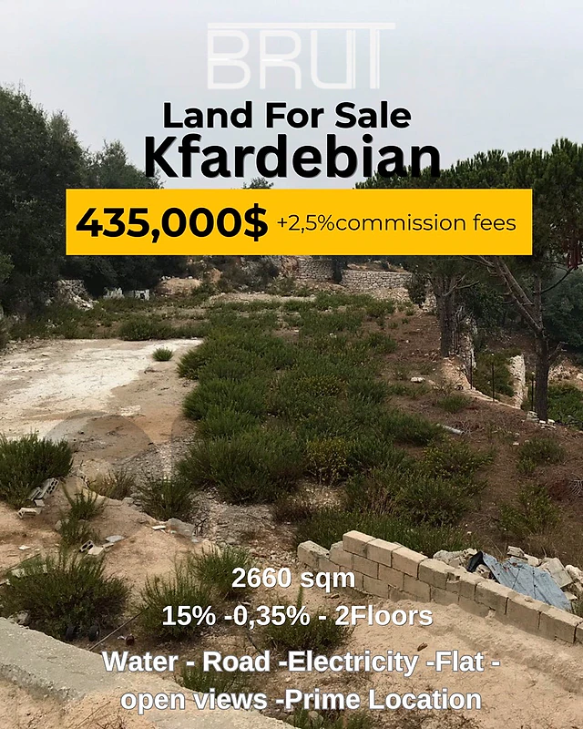 amazing Flat Land for sale in Kfardebian -2660 sqm -Prime location