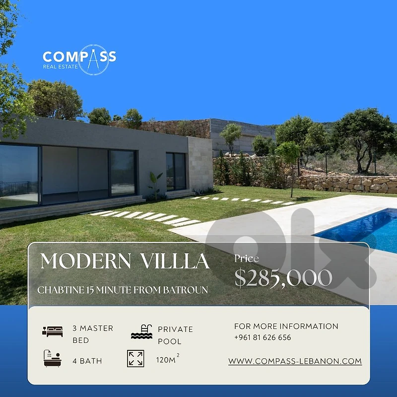 MODERN VILLAS FOR SALE IN CHABTINE  PLOT : 650 M2 BUILT UP AREA : 120