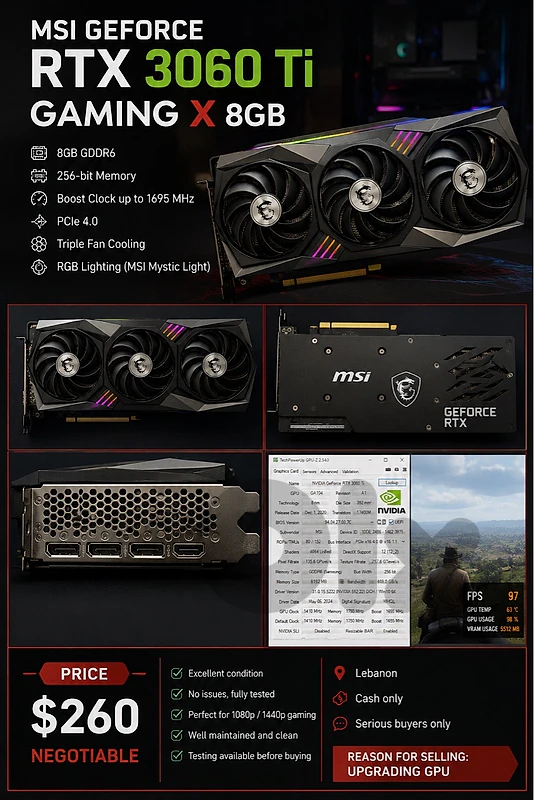 MSI GeForce RTX 3060 Ti Gaming X 8GB – Excellent Condition