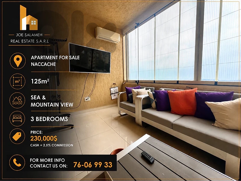 Apartment for sale in Naccache 125m2 Sea&Mountain View 230,000$cash