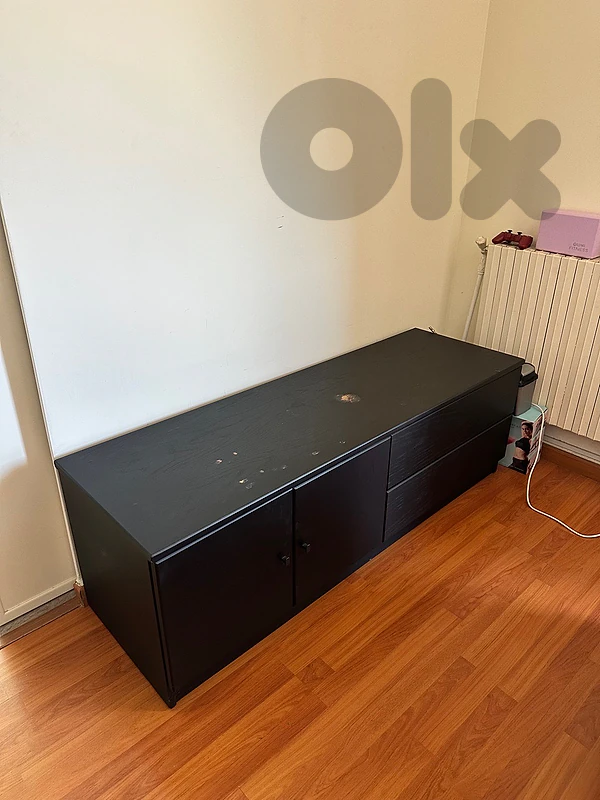 Black Wooden TV Console / Media Cabinet.