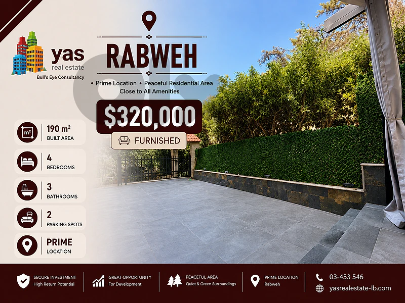 Rabweh 190m2 | 110m2 garden | Furnished | Decorated | Sea View | MJ |