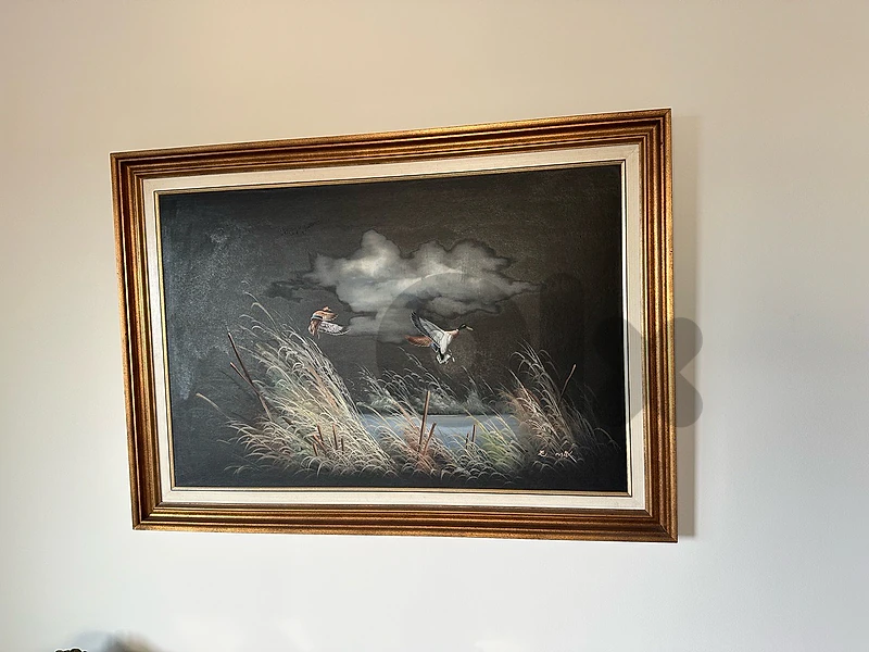 Set of 2 Framed Vintage Paintings – Seascape & Birds