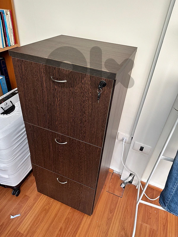 3-Drawer Wooden Filing Cabinet with Lock