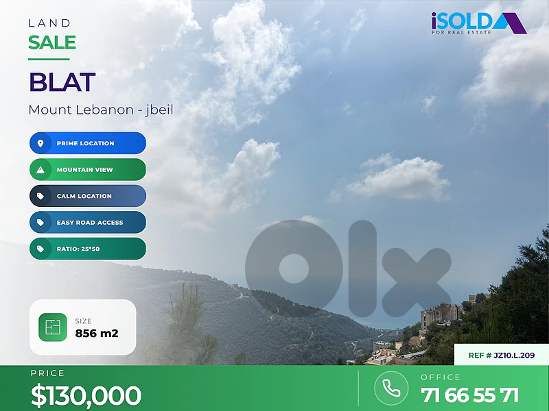 A 856 m2 land having an open mountain/sea view for sale in Blat