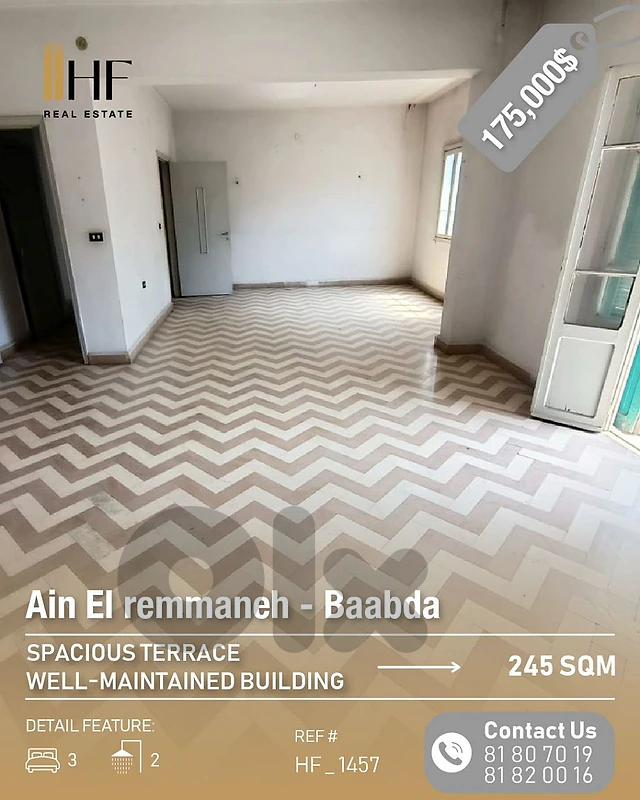 Apartment for sale in Ain El Remmaneh _ شقة للبيع في عين الرمانة Apartment for sale in Ain El Remmaneh _ شقة للبيع في عين الرمانة