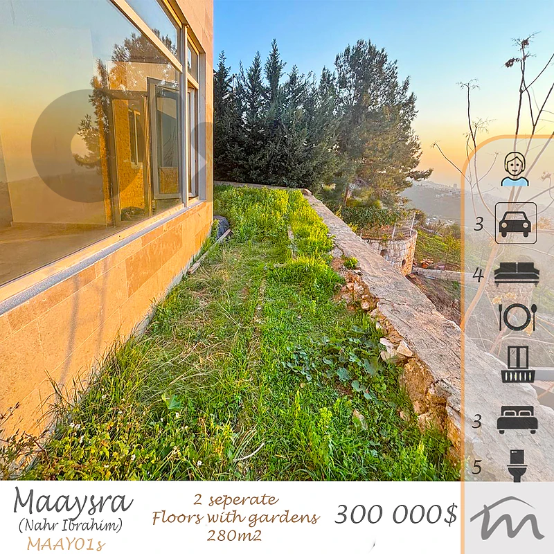Nahr Ibrahim - Maaysra | Unique 2 Floors + Garden | Prime Location