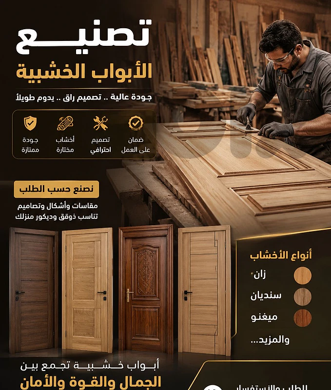 تفصيل ابواب خشب سنديان و سويد و جوز و معاكس